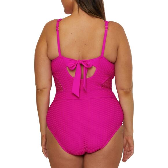 Becca ETC Plus Size Castaway Textured One-Piece Swimsuit Pink Size XL 0834 - Picture 2 of 3
